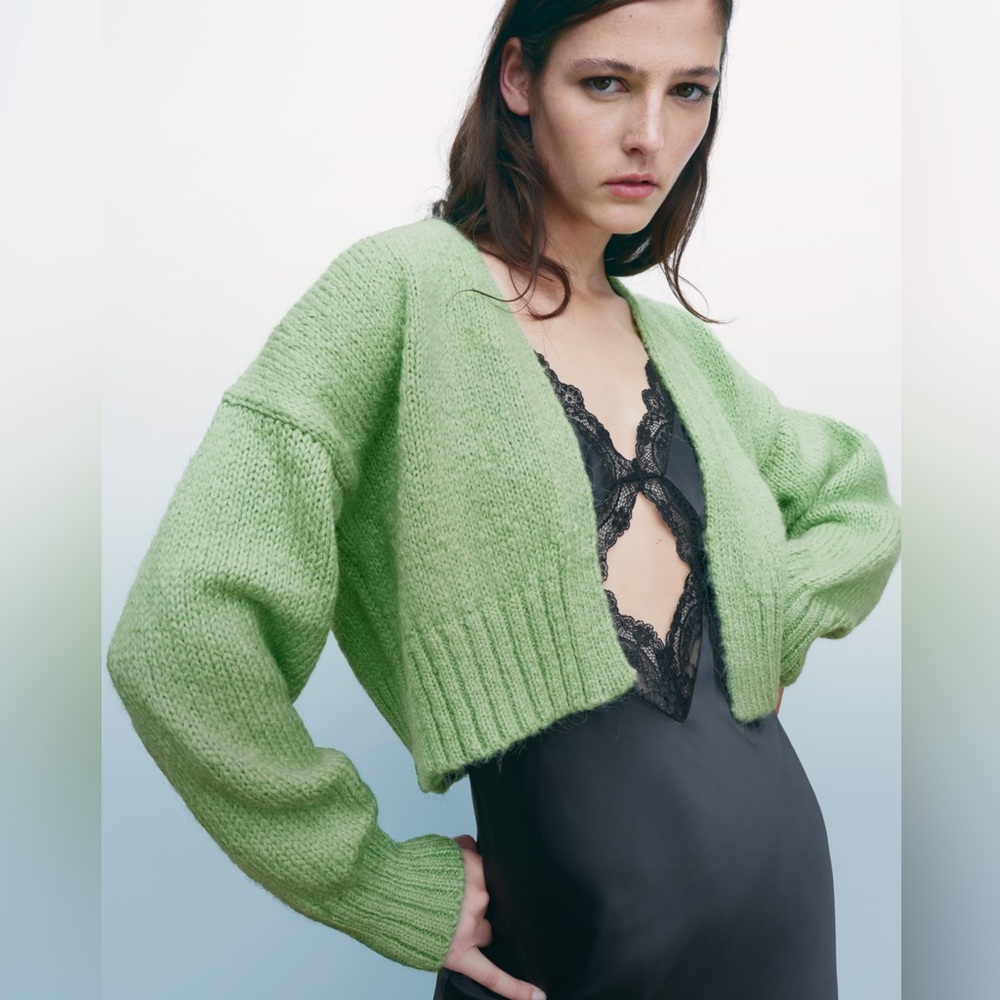 Zara Knit Cropped Jacket Green Small